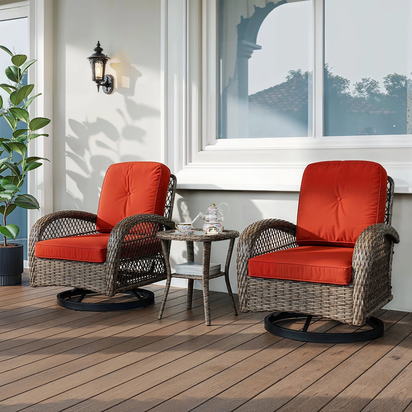 HOOMIC 3 Piece Patio Furniture Set With Cushioned Rotating Chairs