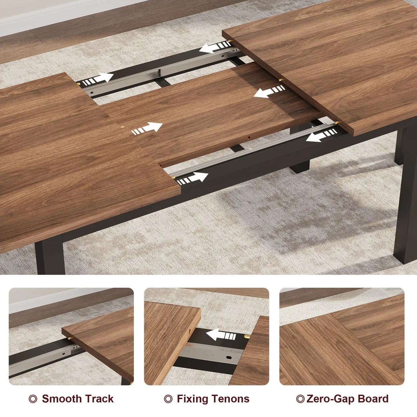 Studyset Expandable Dining Table With Industrial Metal Frame