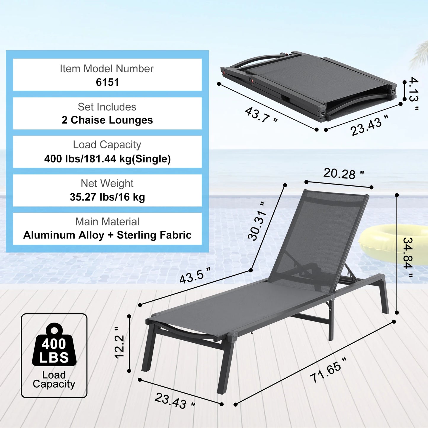SucceBuy Outdoor Aluminum Chaise Lounge Chair Folding Recliner