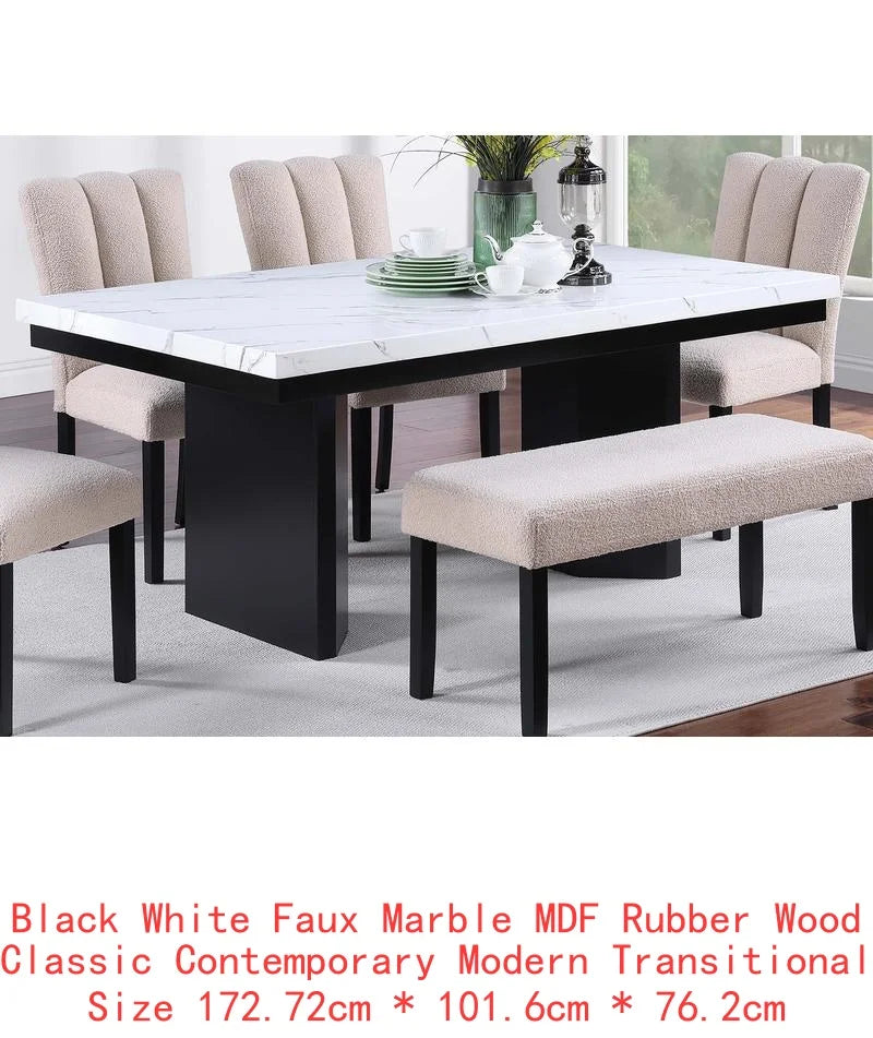 Faux Marble Top Dining Table With Six Side Chairs Set