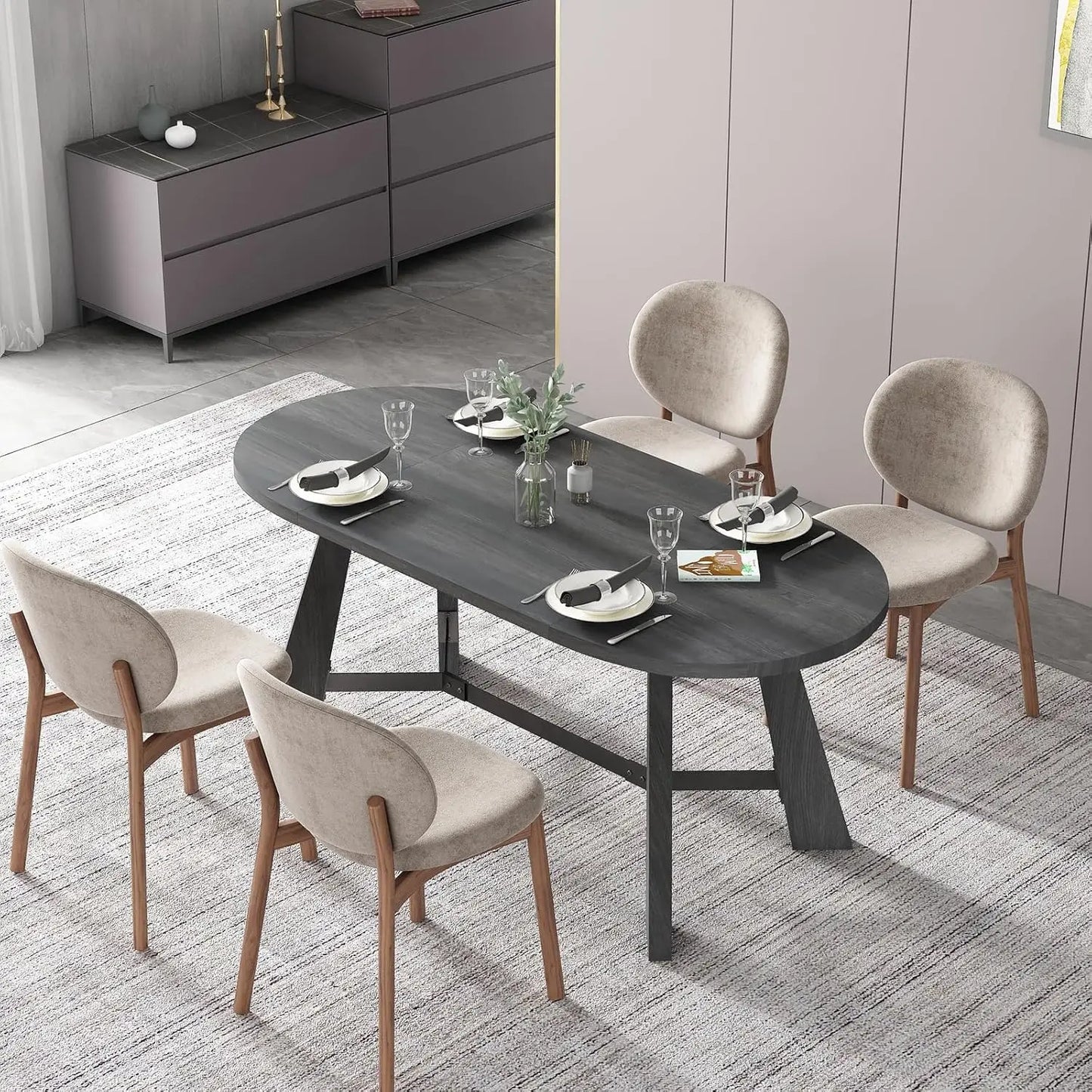 Oval Rustic Farmhouse Wood Dining Table With Tapered Legs