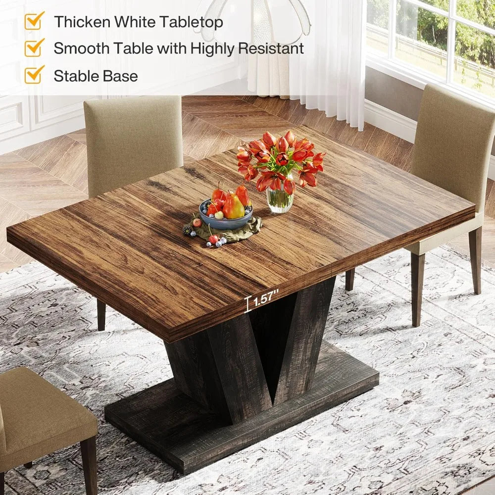 Farmhouse Wooden Dining Table For Four With Heavy Pedestal