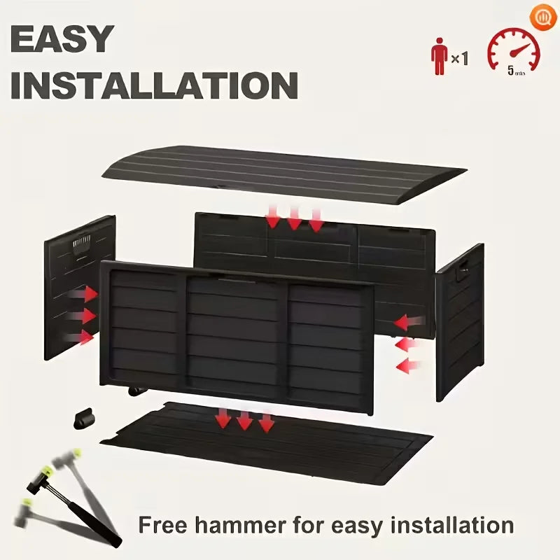 Outdoor Deck Box With Lockable Lid And Heavy Hinged Door
