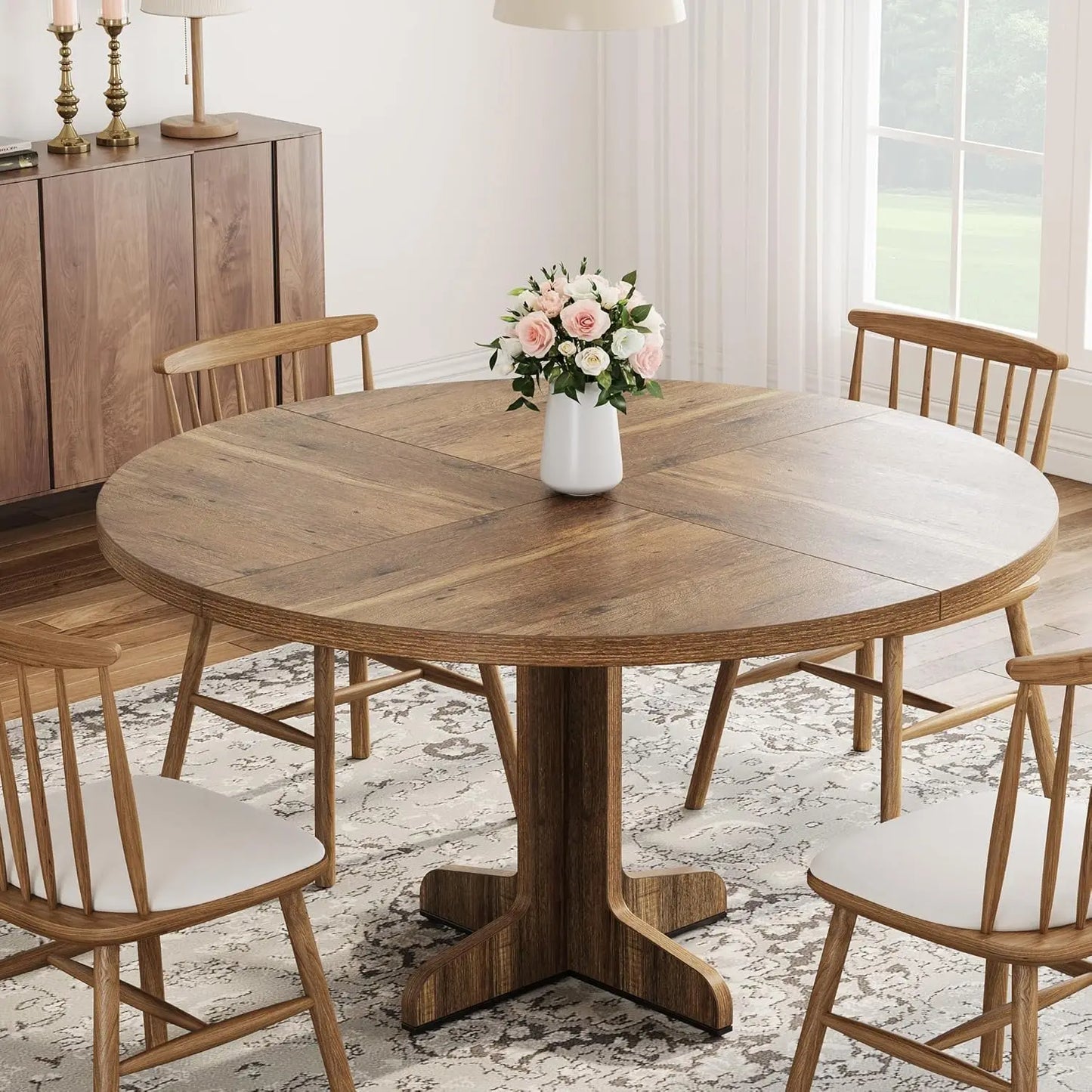Studyset Round Farmhouse Dining Table For Four With Stable Base