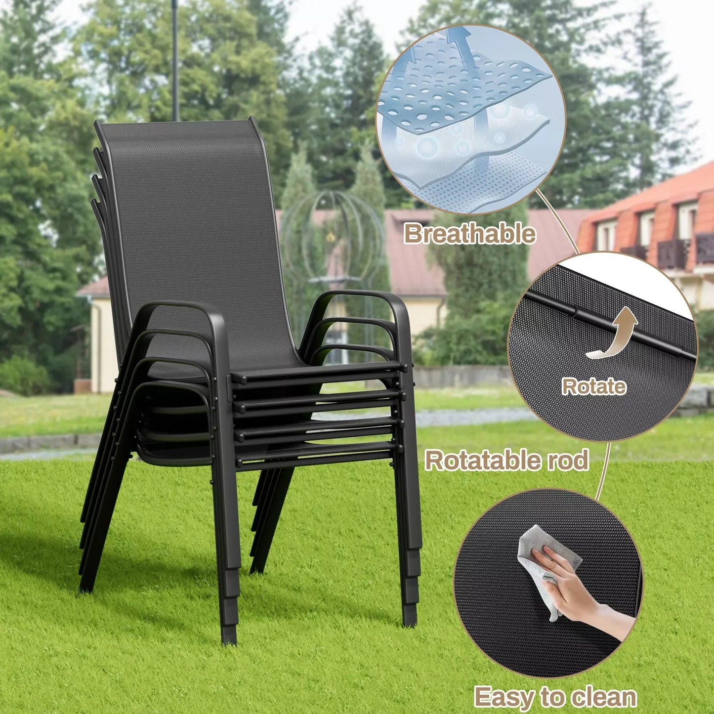Patio Dining Set Outdoor Iron Table And Textilene Chairs