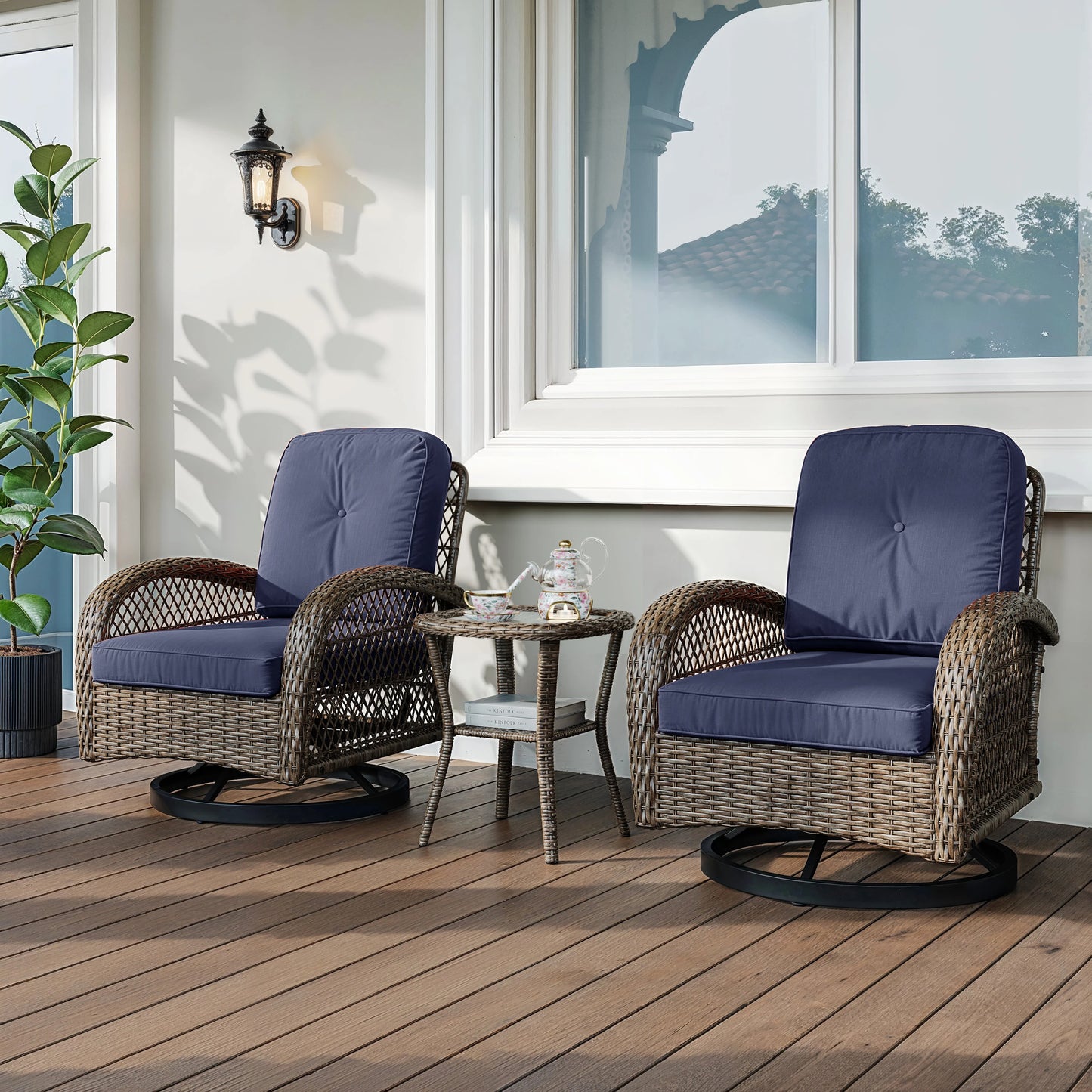 HOOMIC 3 Piece Patio Furniture Set With Cushioned Rotating Chairs