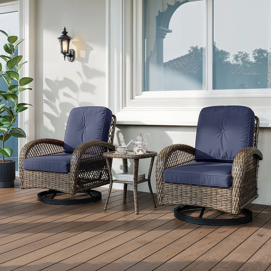 HOOMIC 3 Piece Patio Furniture Set With Cushioned Rotating Chairs