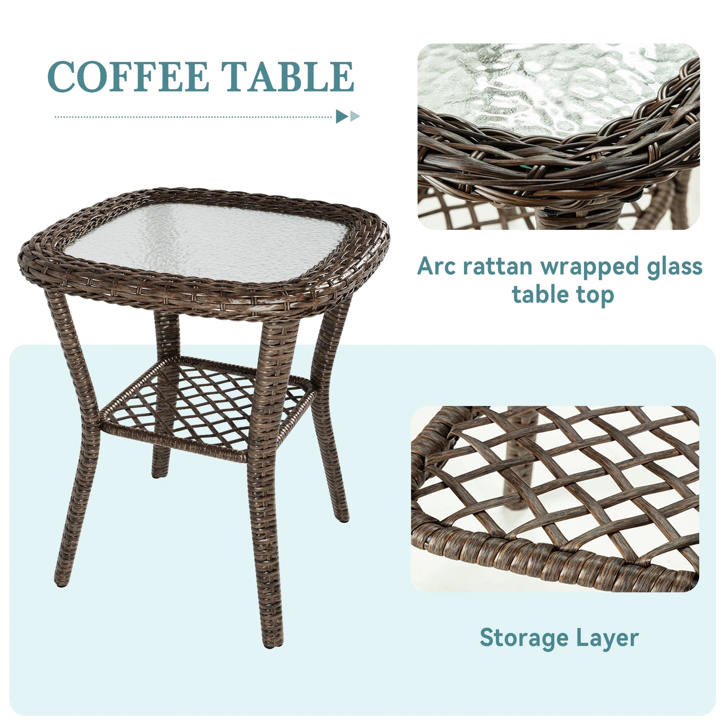 HOOMIC 3 Piece Patio Furniture Set With Cushioned Rotating Chairs