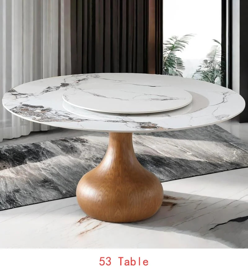 Sintered Stone Round Dining Table With Lazy Susan For Six