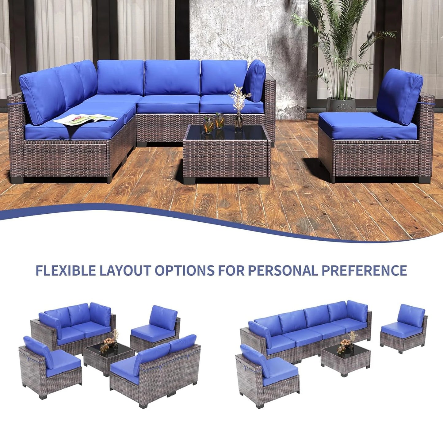 HobbyLane Seven Piece Modular Outdoor Rattan Furniture Set