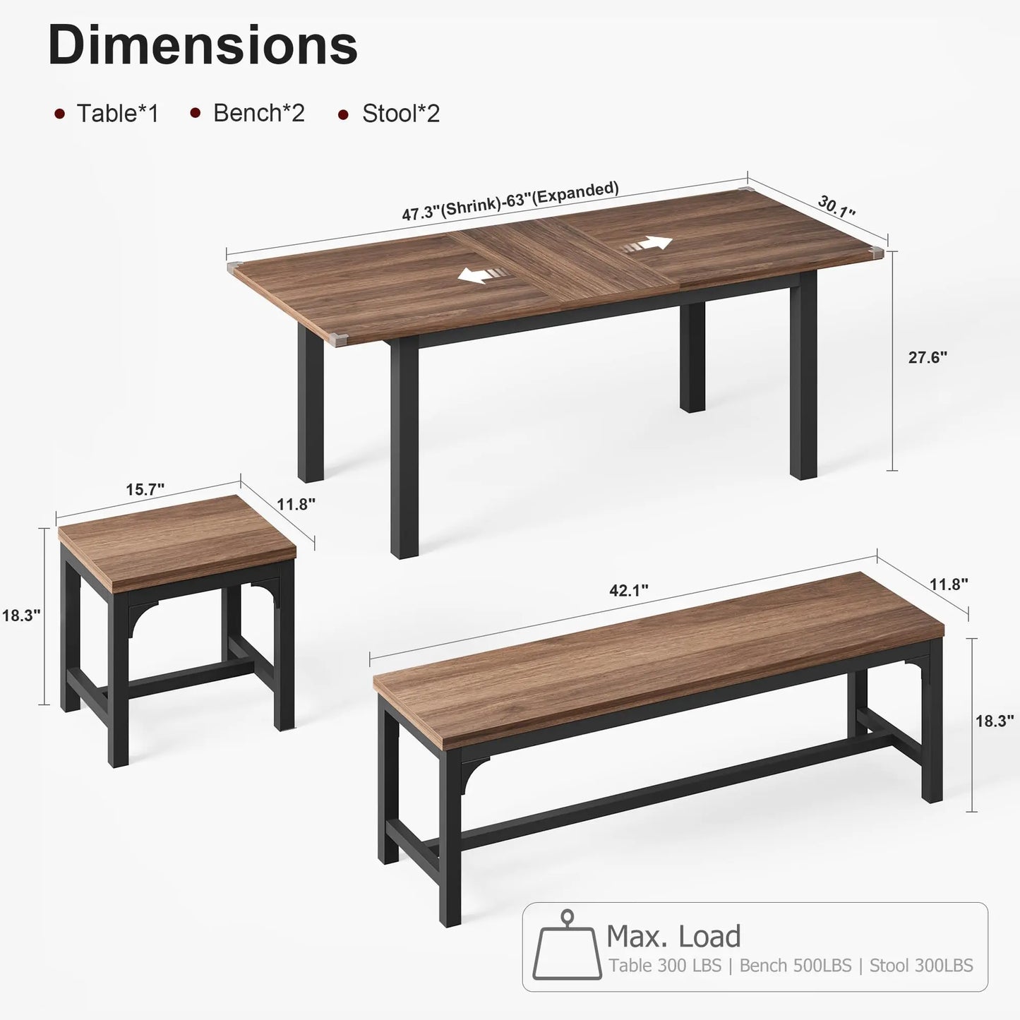 Studyset Expandable Dining Table With Industrial Metal Frame