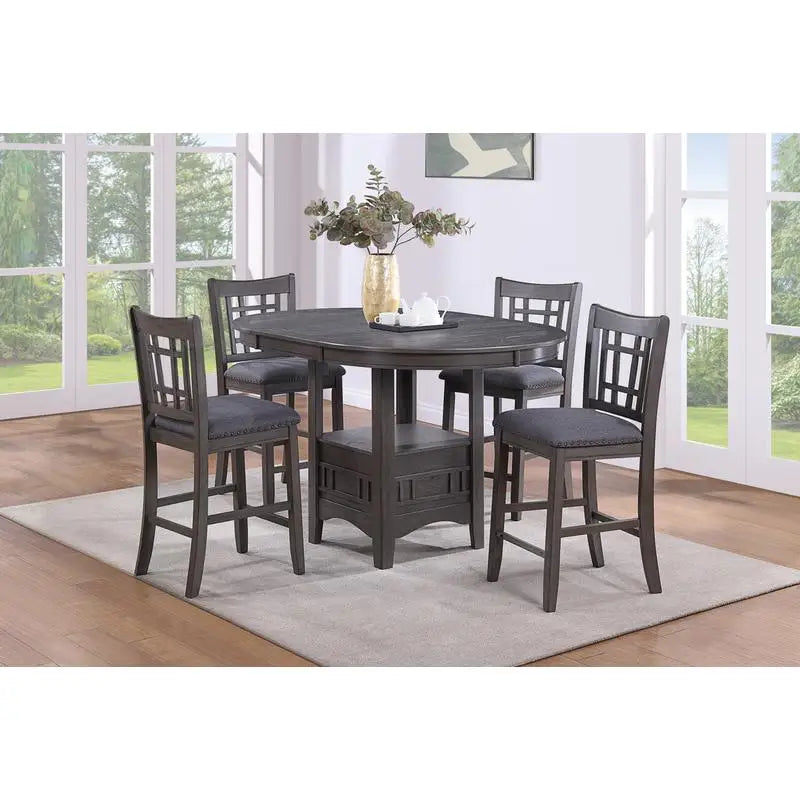 Contemporary Counter Height Dining Set With Round Table And Leaf