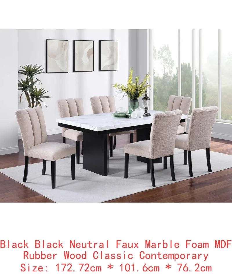 Faux Marble Top Dining Table With Six Side Chairs Set