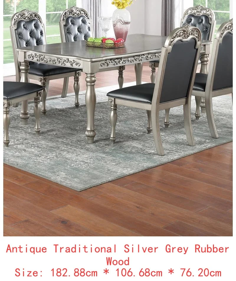 Formal Dining Table With Two Leaves Rubberwood Antique Design