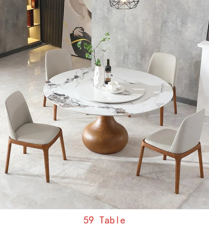 Sintered Stone Round Dining Table With Lazy Susan For Six
