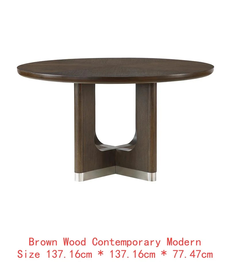 Modern 7 Piece Dining Set With Round Table Upholstered Chairs