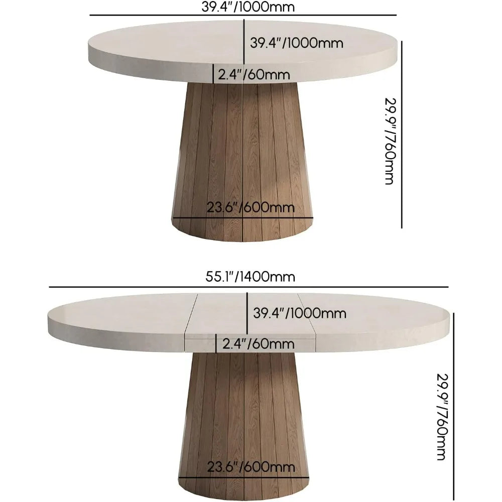 Extendable Round Dining Table With Pedestal Base For 4-6