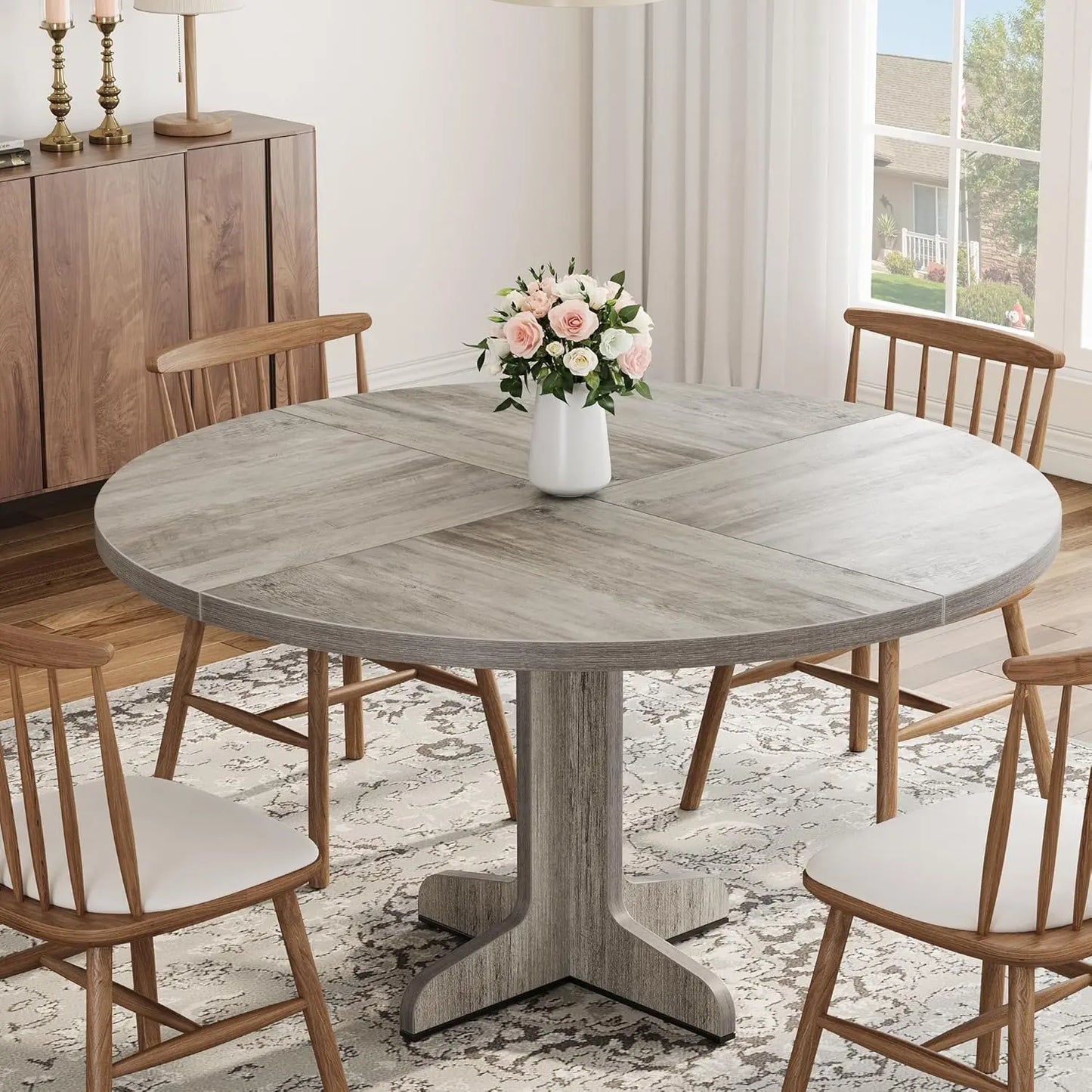 Studyset Round Farmhouse Dining Table For Four With Stable Base