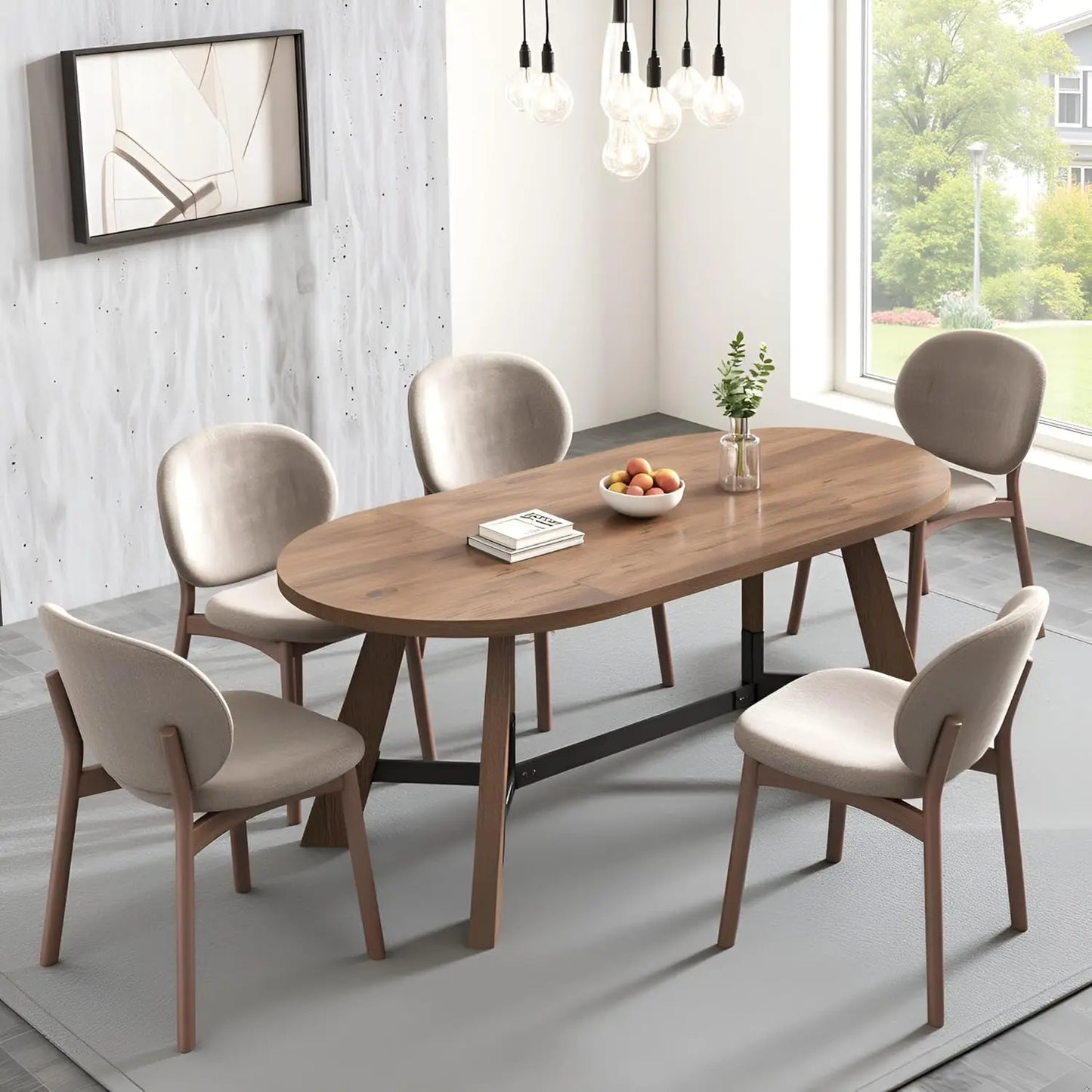 Oval Rustic Farmhouse Wood Dining Table With Tapered Legs
