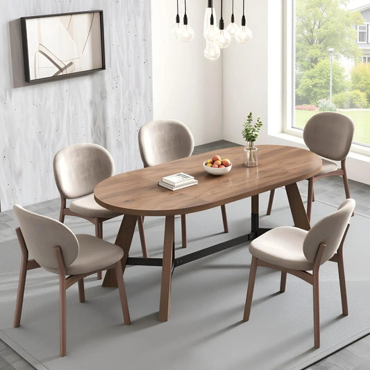 Oval Rustic Farmhouse Wood Dining Table With Tapered Legs