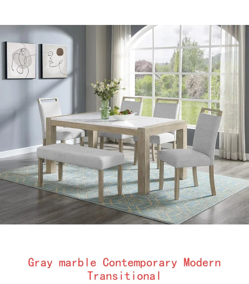 Contemporary 7 Piece Dining Set With Faux Marble Table