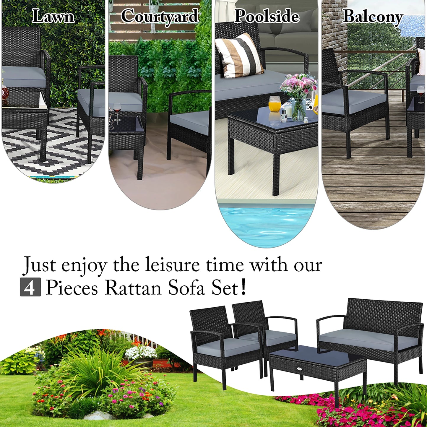 HOMASIS Outdoor Rattan Wicker Patio Set with Table and Sofa