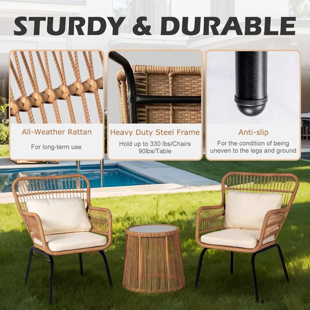DAFIFY Outdoor Wicker Bistro Set Rattan Patio Furniture