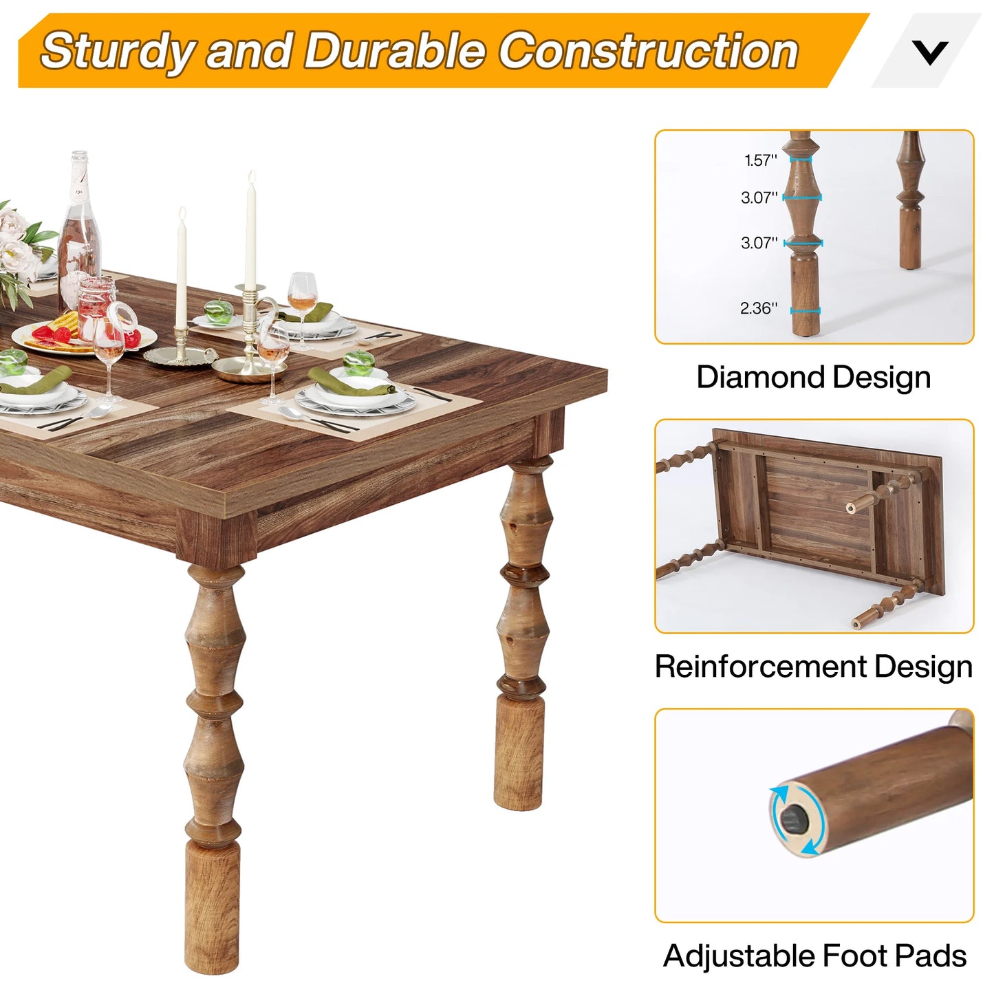 Tribesigns Farmhouse Wood Patio Table For Indoor Outdoor Dining