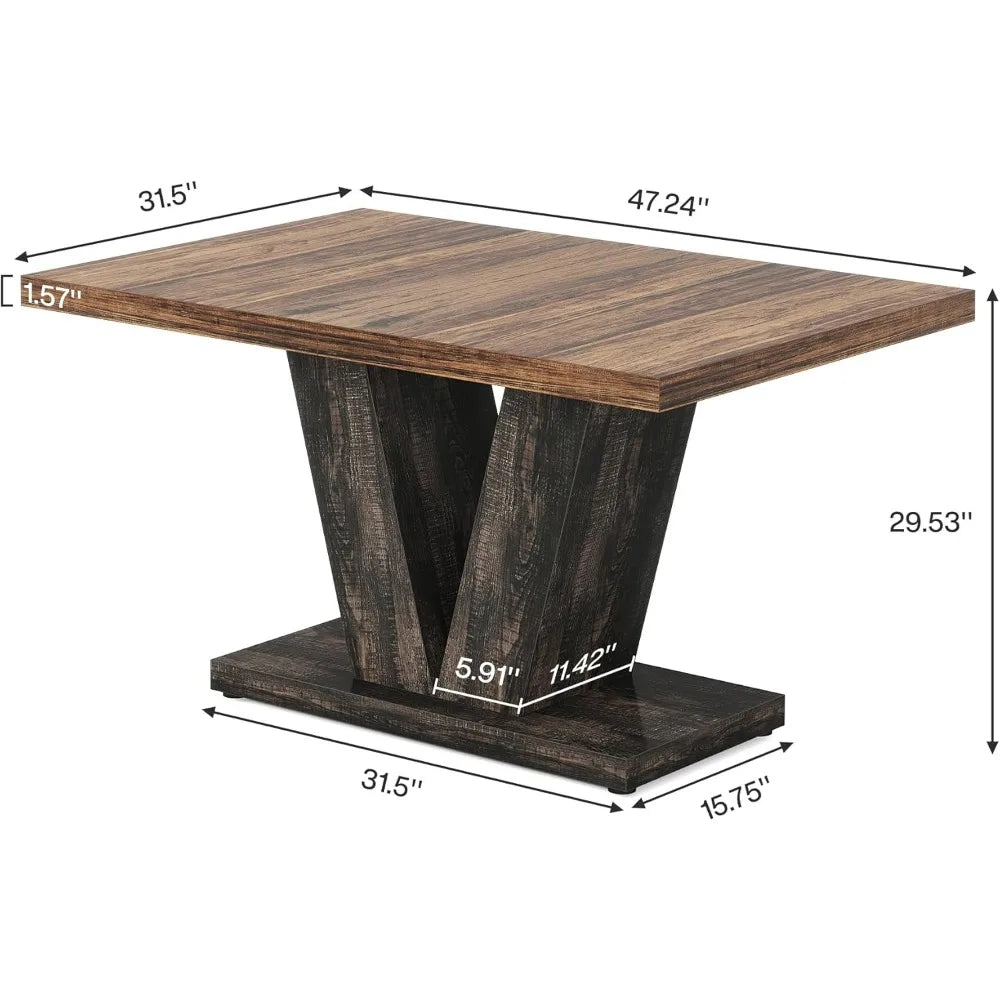 Farmhouse Wooden Dining Table For Four With Heavy Pedestal