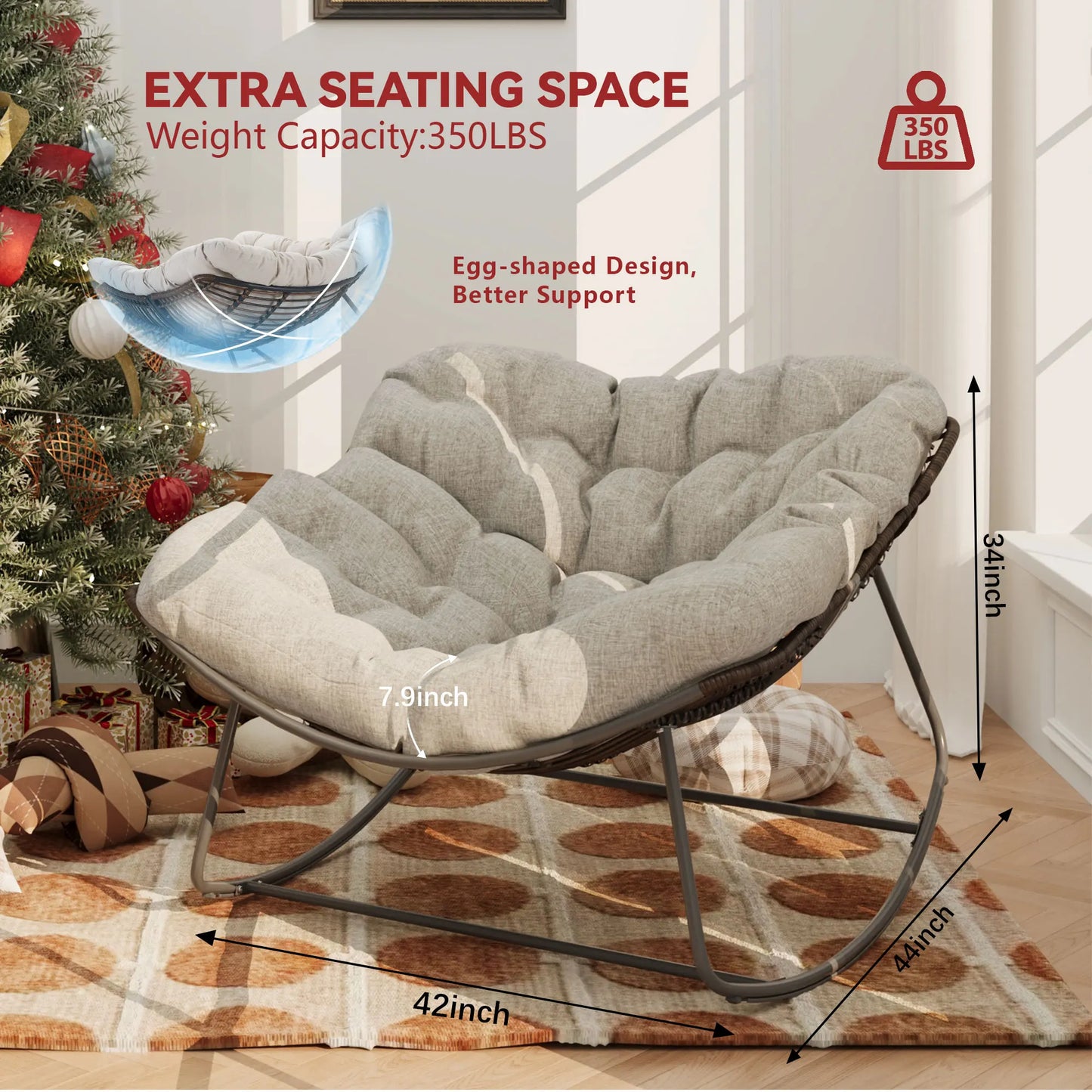 Outdoor Rocking Chair Patio Wicker Egg Chair With Cushion