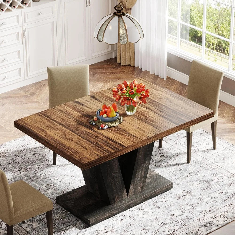 Farmhouse Wooden Dining Table For Four With Heavy Pedestal