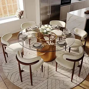 Modern Round Dining Table With Sintered Stone And Bronze Pedestal