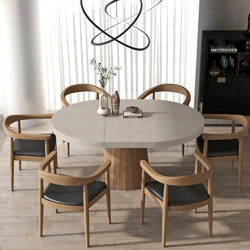 Extendable Round Dining Table With Pedestal Base For 4-6