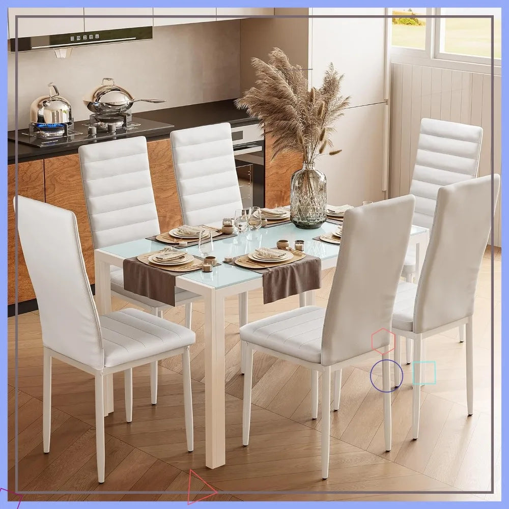 Tempered Glass Dining Table Set With Chairs Modern Kitchen Furniture