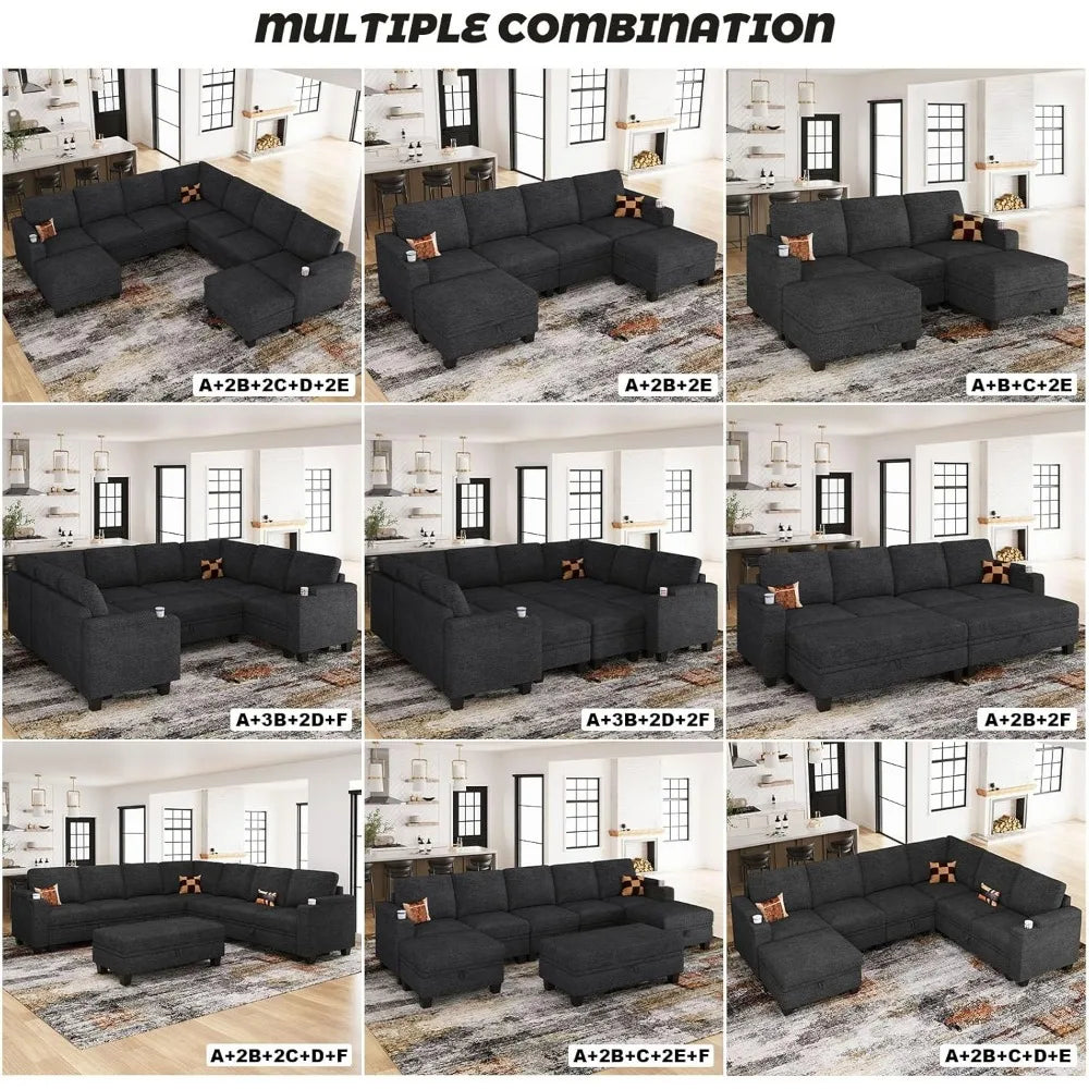 Ticify Chenille Modular Sectional Sofa L Shaped with Storage Armrest