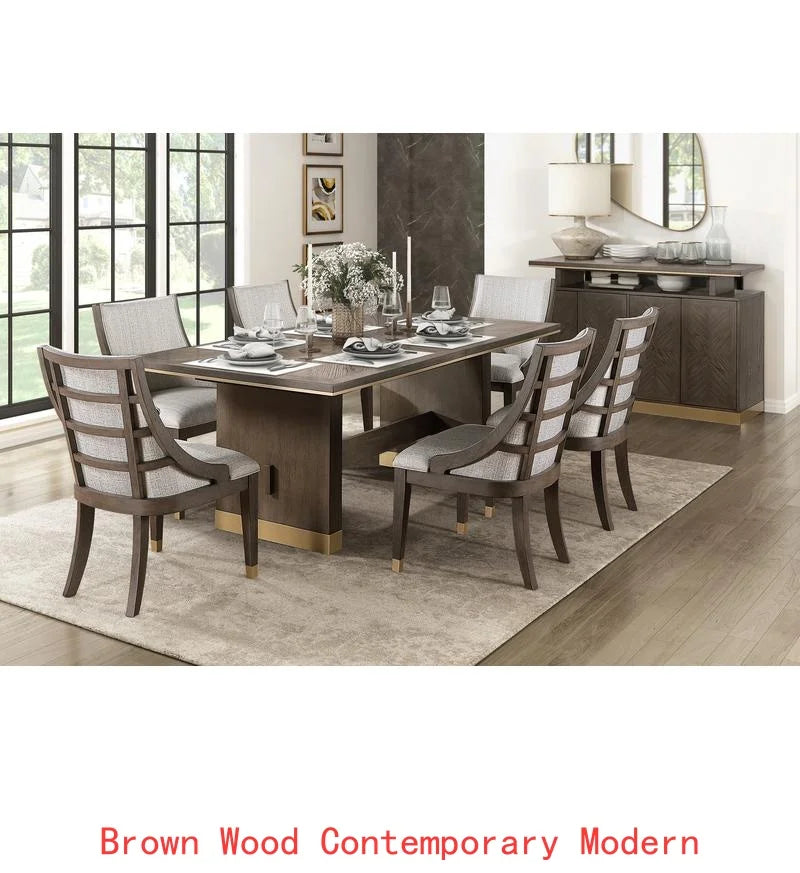 Modern Dining Set With Extension Table And Upholstered Armchairs