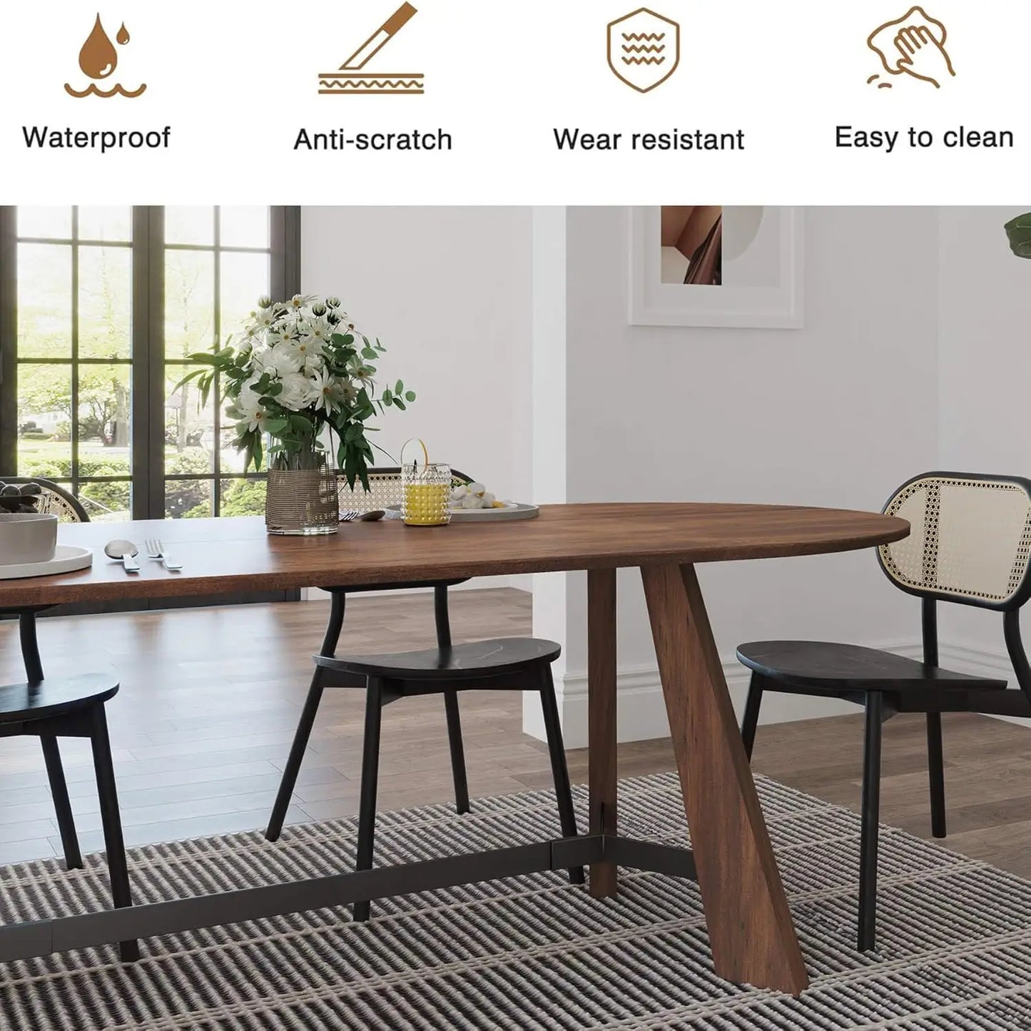 Oval Rustic Farmhouse Wood Dining Table With Tapered Legs
