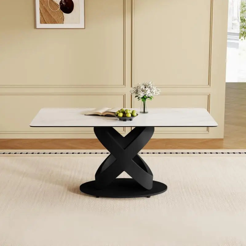 Sintered Stone Top Dining Table With Carbon Steel Base