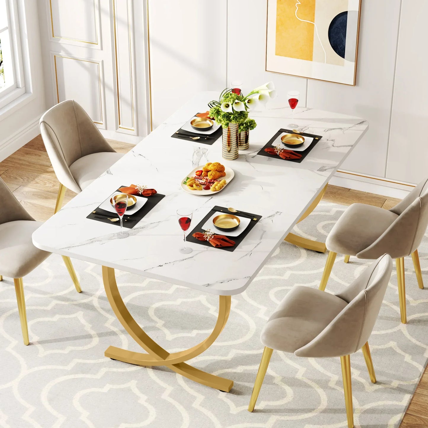 Tribesigns Modern Dining Table With Faux Marble Top Kitchen