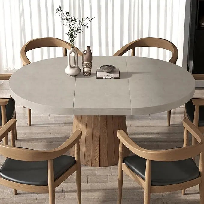 Extendable Round Dining Table With Pedestal Base For 4-6