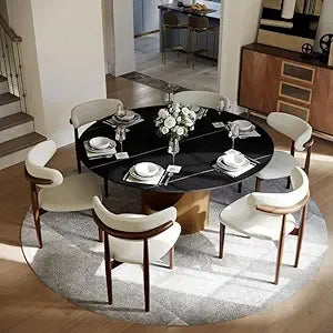 Modern Round Dining Table With Sintered Stone And Bronze Pedestal