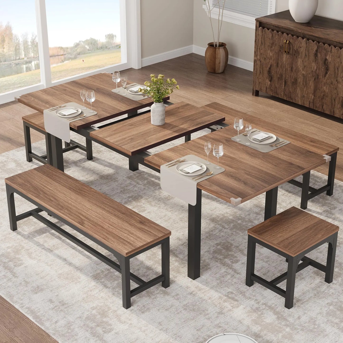 Studyset Expandable Dining Table With Industrial Metal Frame