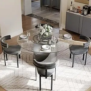 Modern Round Dining Table With Sintered Stone And Bronze Pedestal
