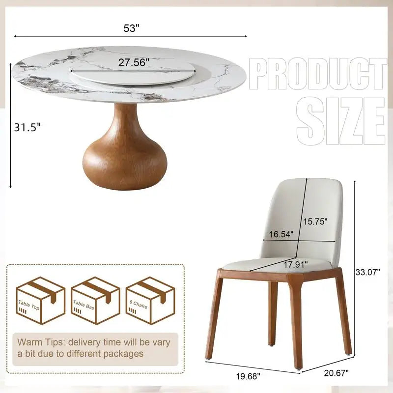 Sintered Stone Round Dining Table With Lazy Susan For Six