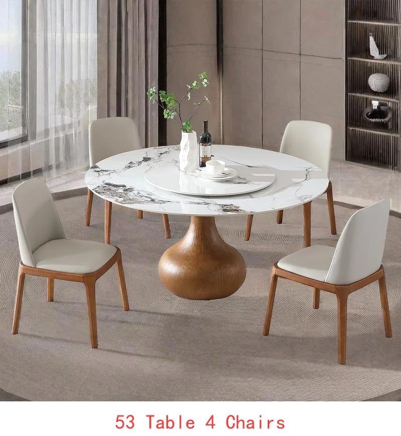 Sintered Stone Round Dining Table With Lazy Susan For Six