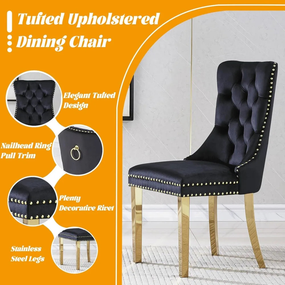 Glass Dining Table Set For Four With Velvet Chairs