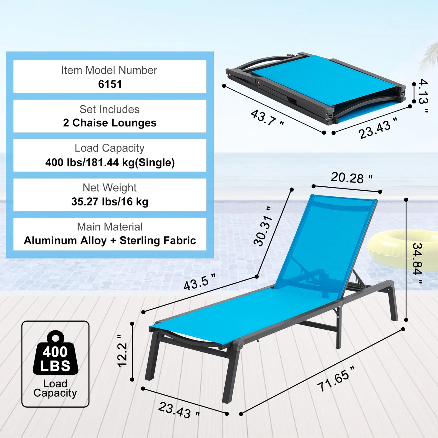 SucceBuy Outdoor Aluminum Chaise Lounge Chair Folding Recliner