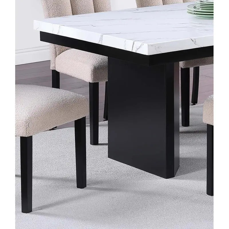 Faux Marble Top Dining Table With Six Side Chairs Set