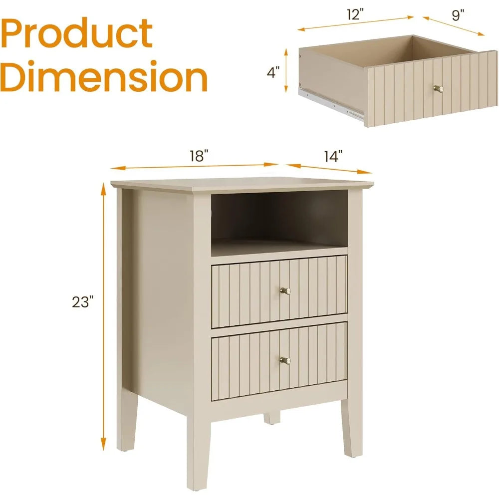 XMSJ Fluted Nightstand Set of 2 Drawers Modern Wood