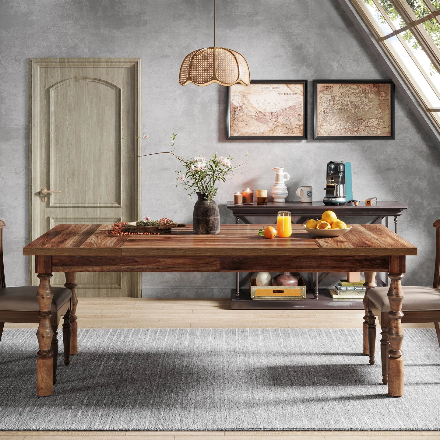 Tribesigns Farmhouse Wood Patio Table For Indoor Outdoor Dining